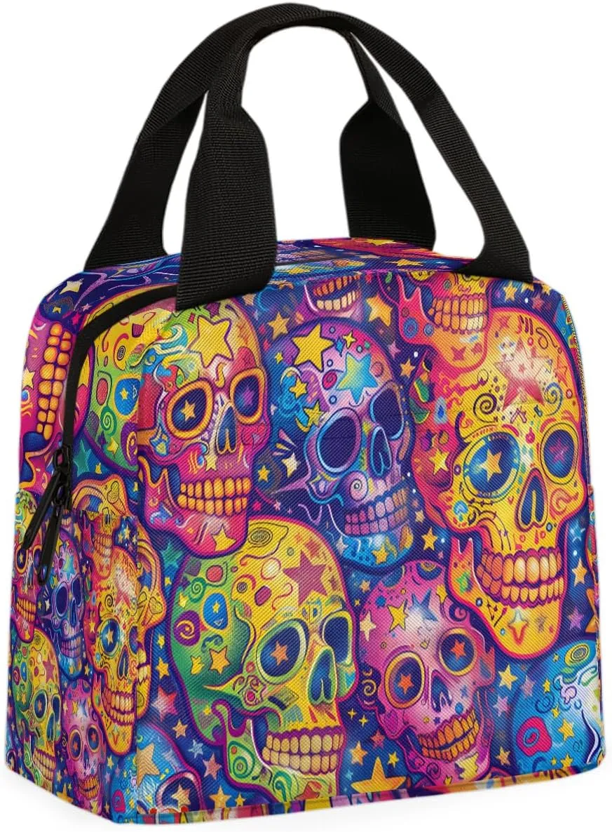 Skull Colored Star Lunch Bag Skull Tote Lunch Bag Reusable Lunch Box Leakproof Cooler Bag