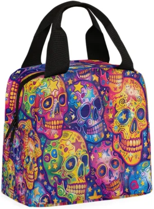 Skull Colored Star Lunch Bag Skull Tote Lunch Bag Reusable Lunch Box Leakproof Cooler Bag