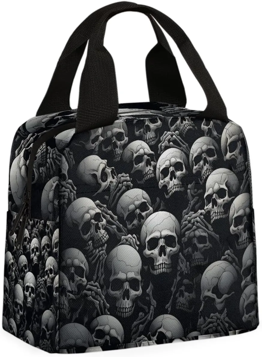 Skull Skeleton Lunch Bag Horror Skull Tote Lunch Bag Reusable Lunch Box Leakproof Cooler Bag