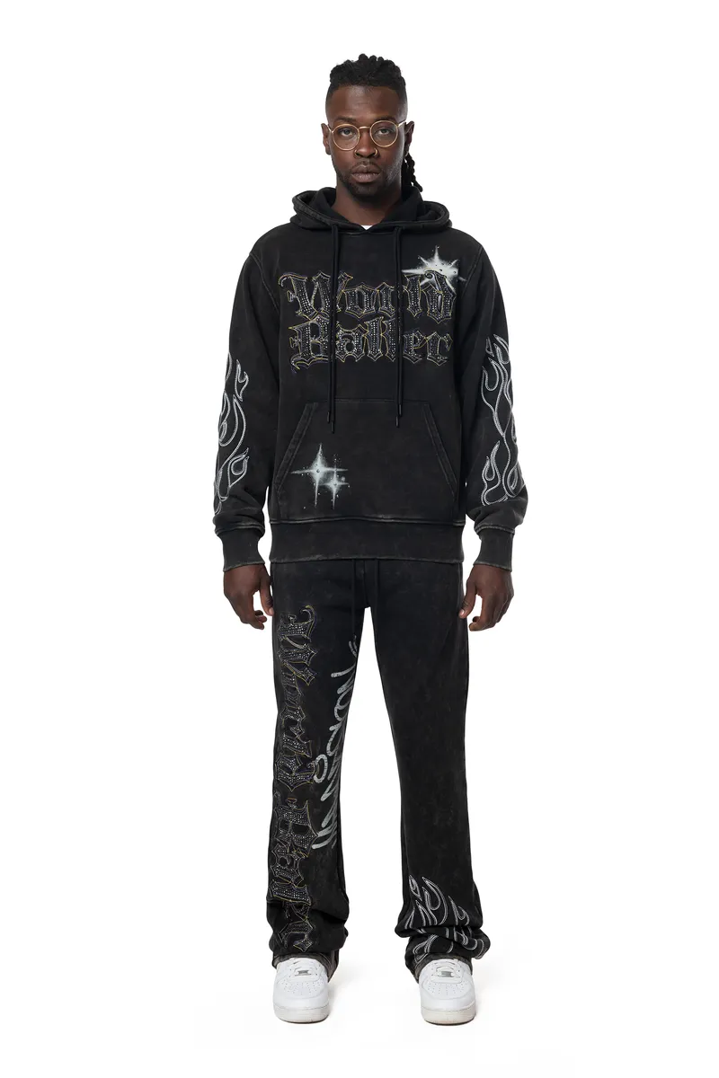 Smoke Rise - Rhinestone Dystopia Fleece Stacked Pants (Black)