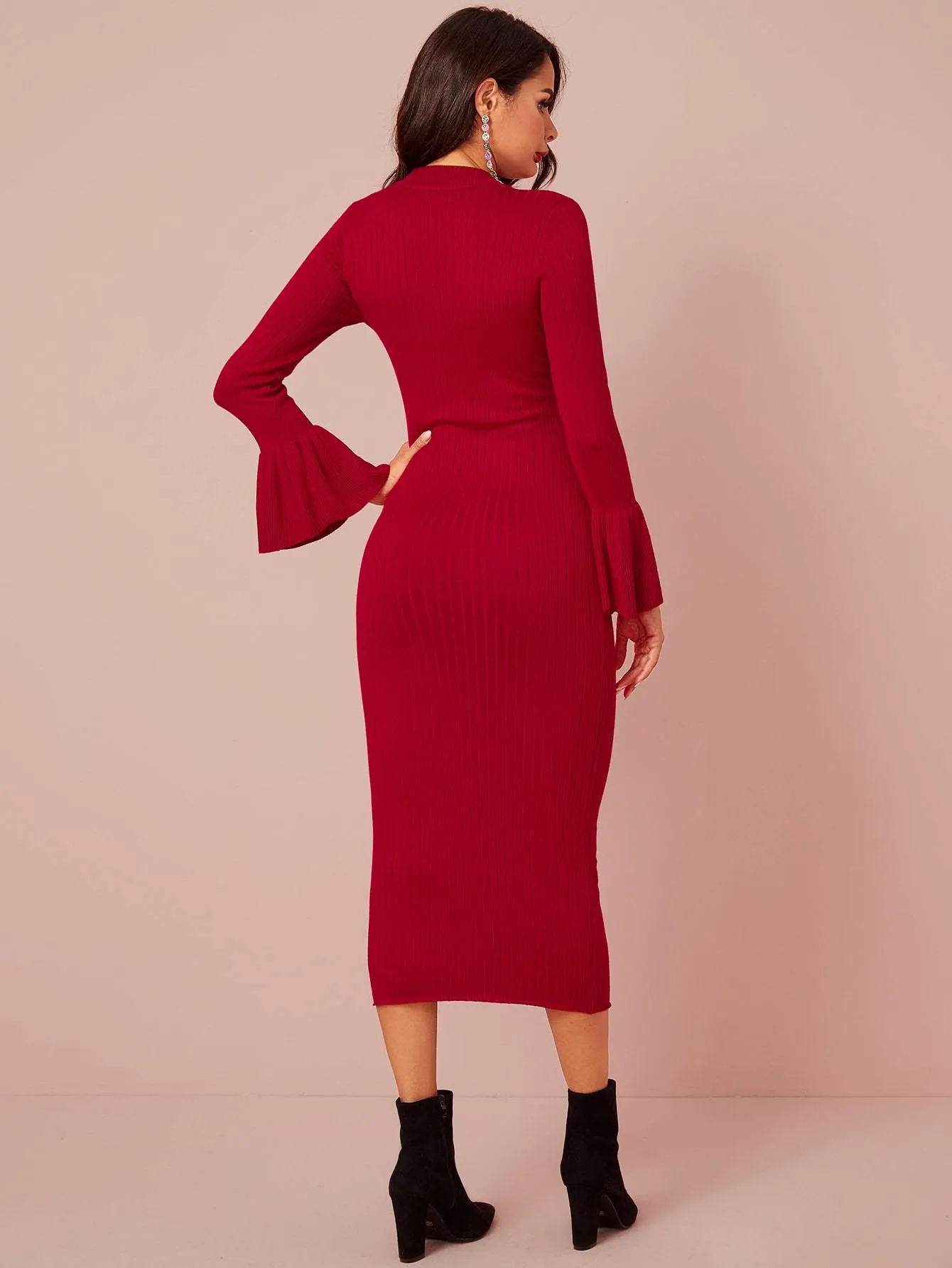 Solid Flounce Sleeve Jumper Dress