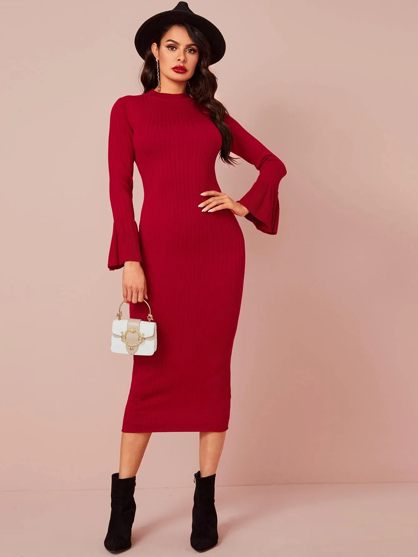 Solid Flounce Sleeve Jumper Dress