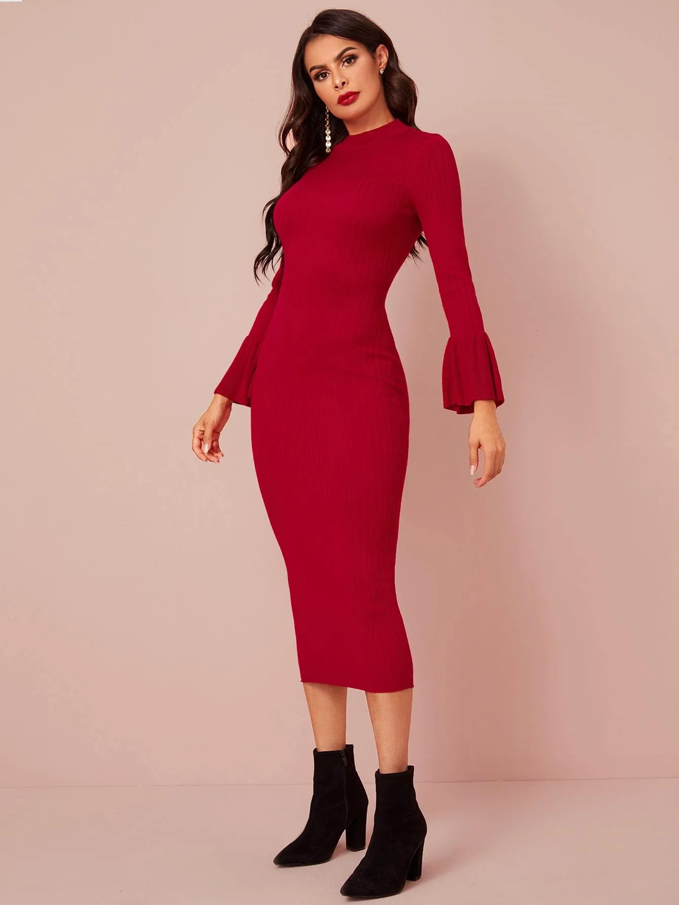 Solid Flounce Sleeve Jumper Dress