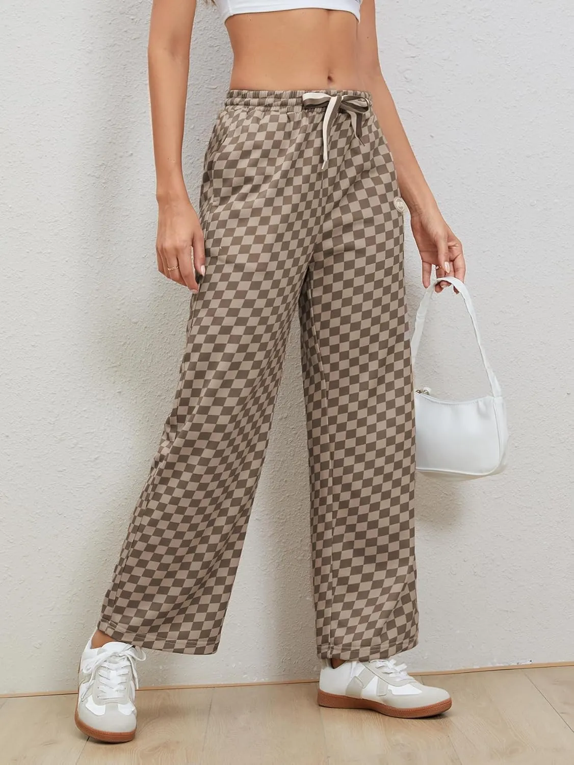 SOLY HUX Women's Plaid Sweatpants Drawstring High Waisted Straight Leg Long Pants with Pockets