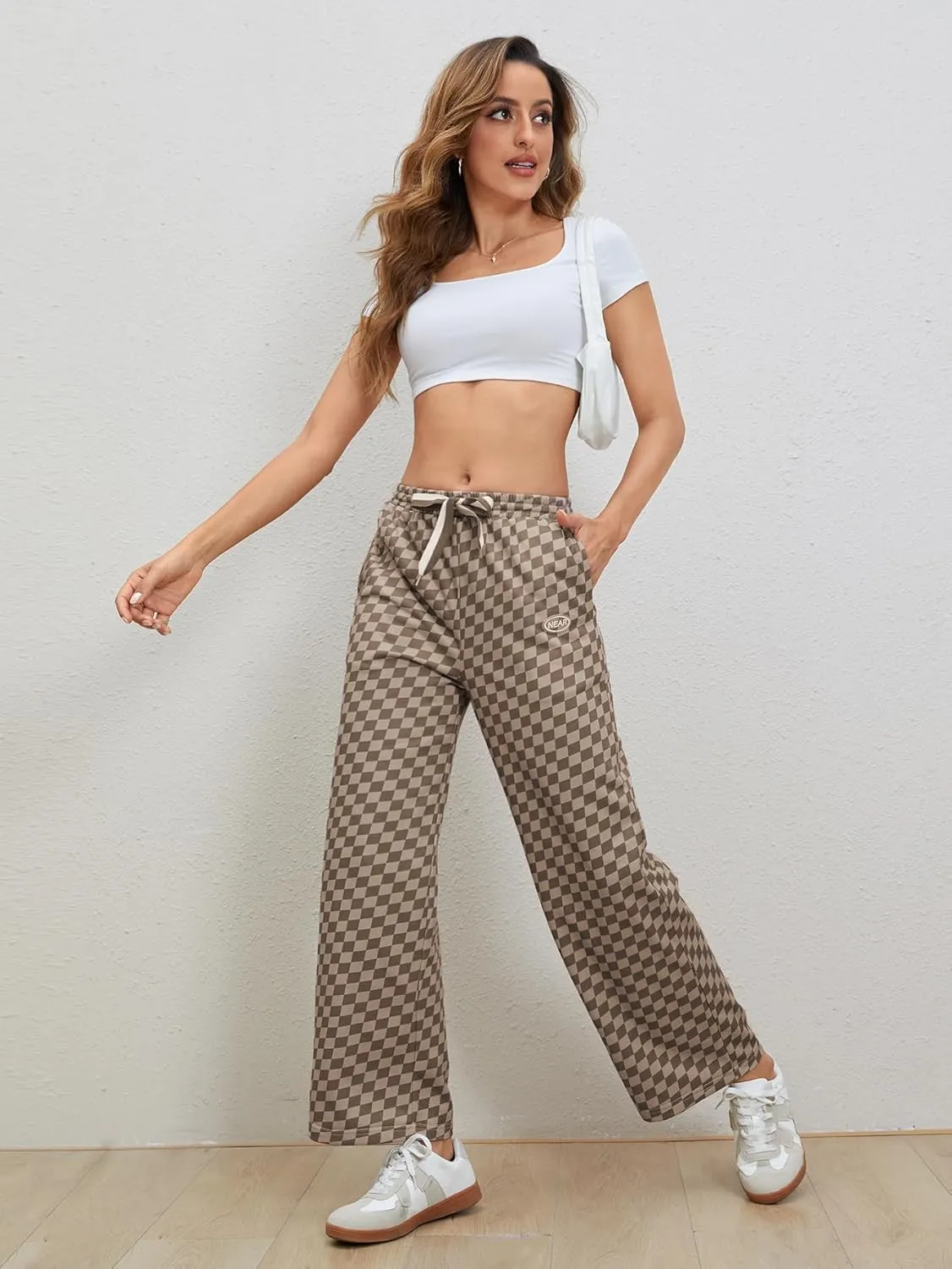 SOLY HUX Women's Plaid Sweatpants Drawstring High Waisted Straight Leg Long Pants with Pockets