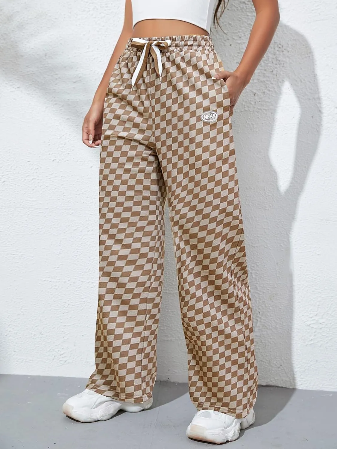 SOLY HUX Women's Plaid Sweatpants Drawstring High Waisted Straight Leg Long Pants with Pockets