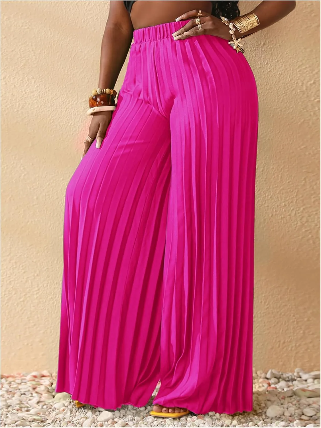 SOLY HUX Women's Wide Leg Palazzo Pleated Pants High Waisted Flowy Loose Dressy Casual Long Trousers