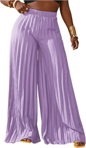 SOLY HUX Women's Wide Leg Palazzo Pleated Pants High Waisted Flowy Loose Dressy Casual Long Trousers