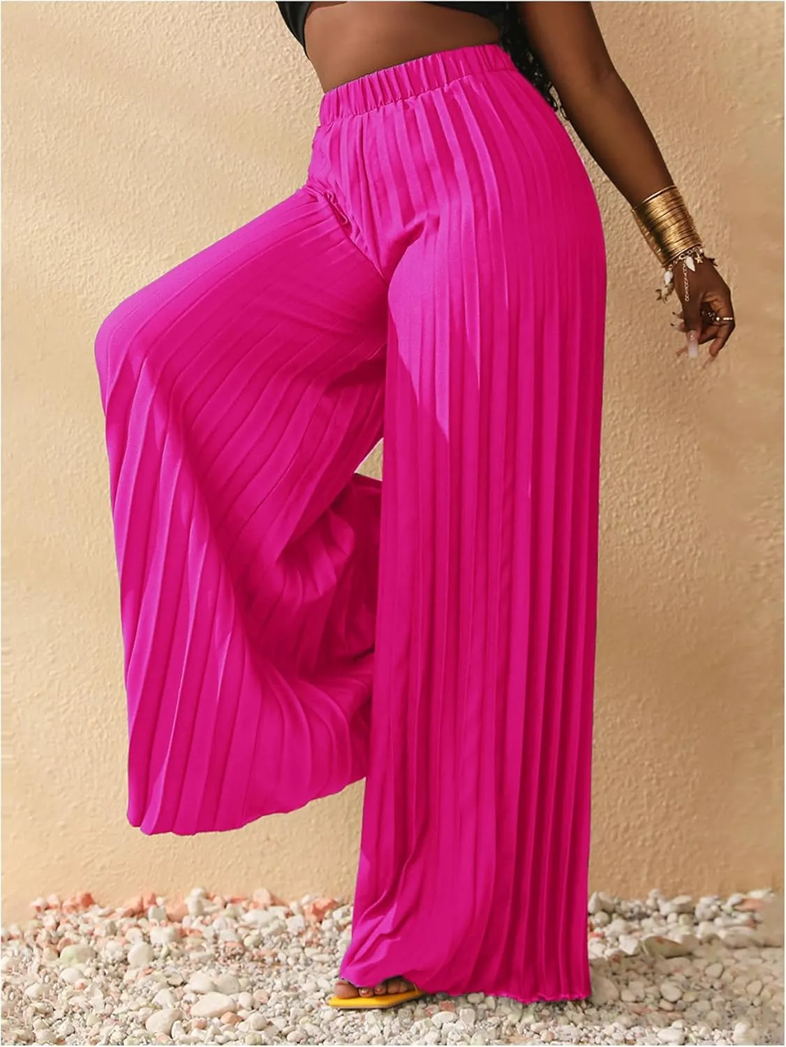 SOLY HUX Women's Wide Leg Palazzo Pleated Pants High Waisted Flowy Loose Dressy Casual Long Trousers