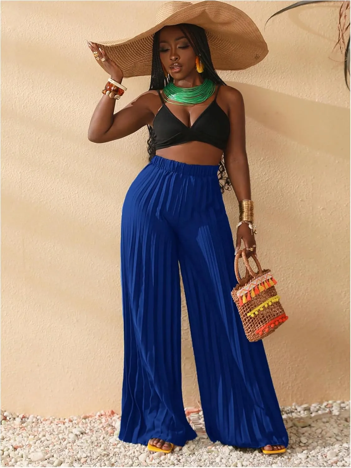 SOLY HUX Women's Wide Leg Palazzo Pleated Pants High Waisted Flowy Loose Dressy Casual Long Trousers