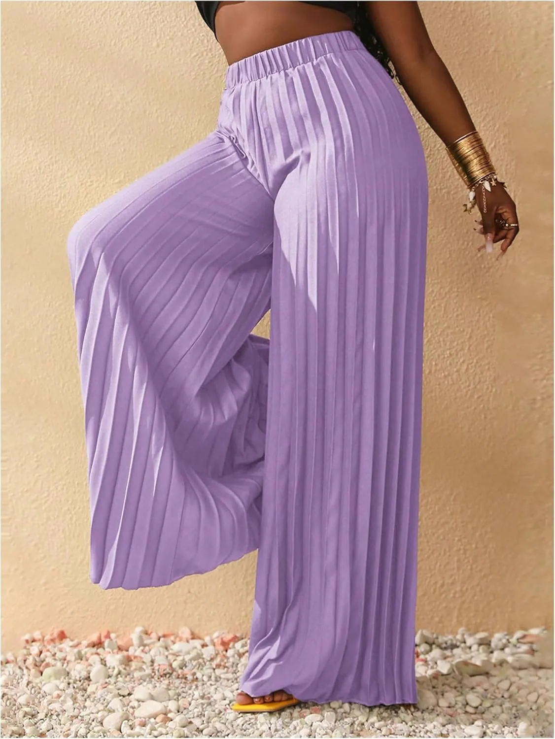 SOLY HUX Women's Wide Leg Palazzo Pleated Pants High Waisted Flowy Loose Dressy Casual Long Trousers
