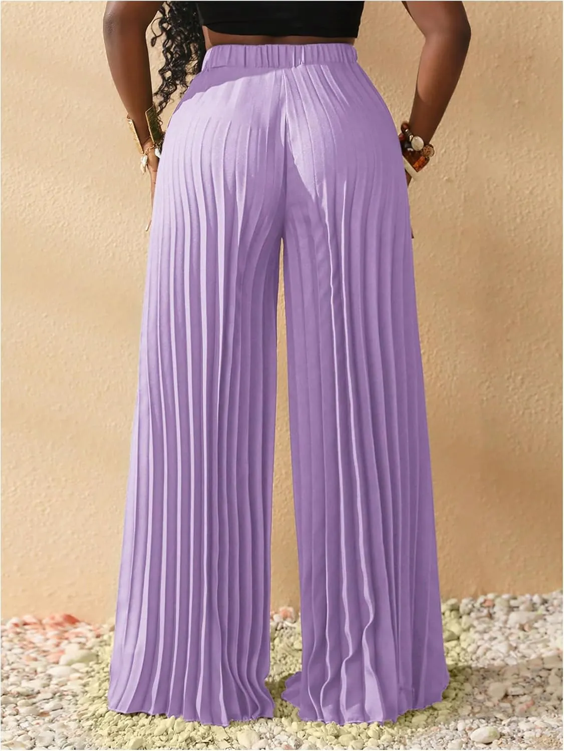 SOLY HUX Women's Wide Leg Palazzo Pleated Pants High Waisted Flowy Loose Dressy Casual Long Trousers