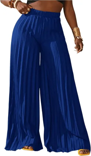 SOLY HUX Women's Wide Leg Palazzo Pleated Pants High Waisted Flowy Loose Dressy Casual Long Trousers