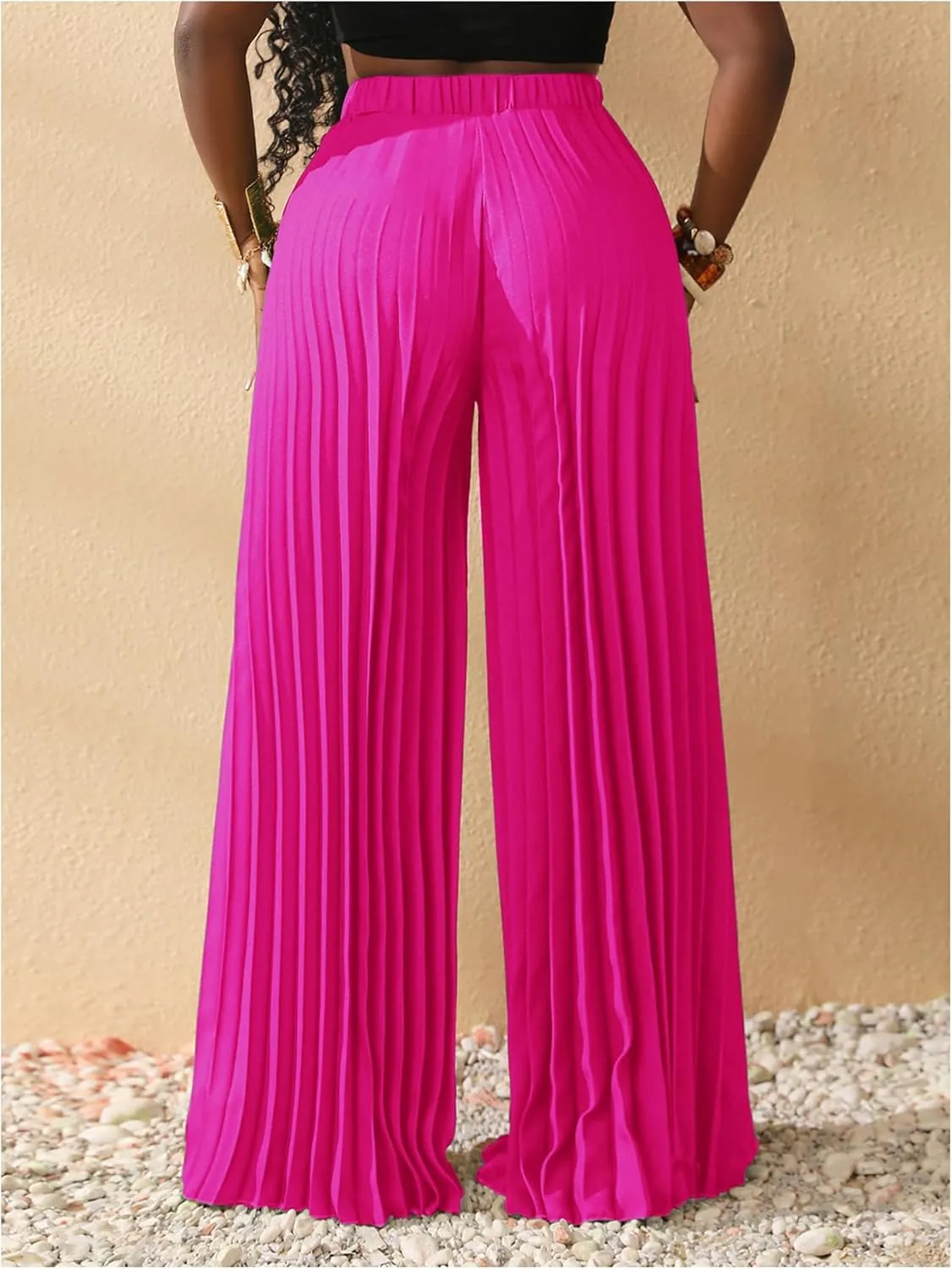 SOLY HUX Women's Wide Leg Palazzo Pleated Pants High Waisted Flowy Loose Dressy Casual Long Trousers
