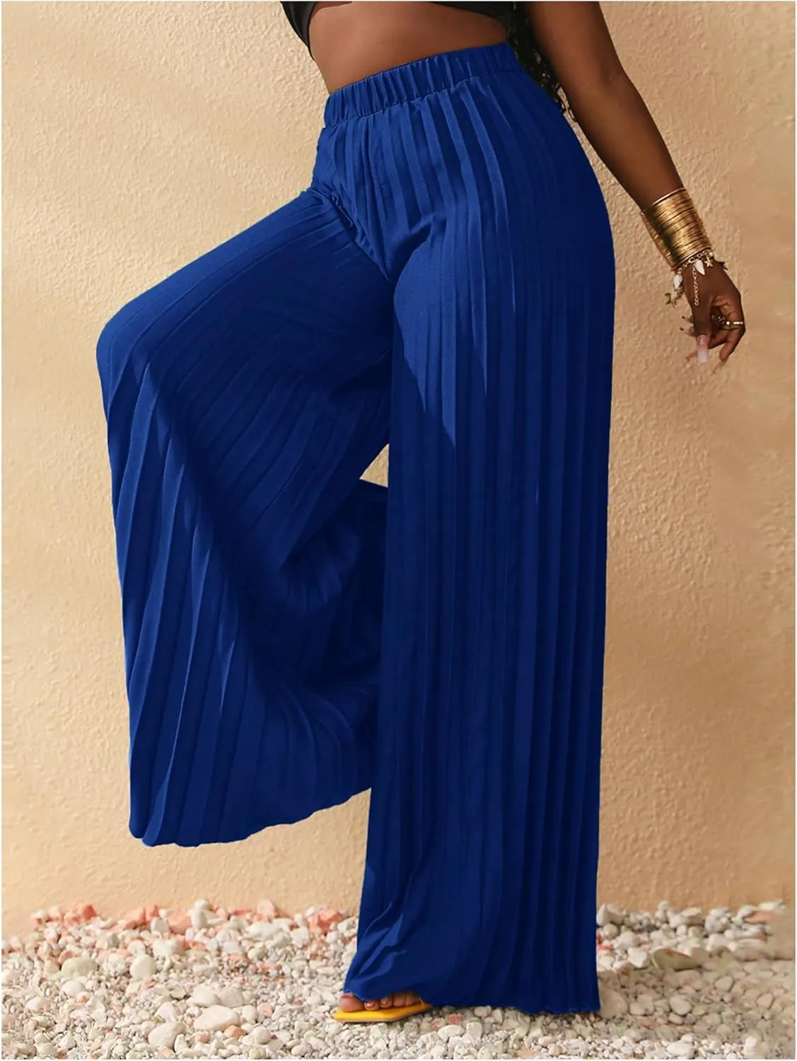 SOLY HUX Women's Wide Leg Palazzo Pleated Pants High Waisted Flowy Loose Dressy Casual Long Trousers