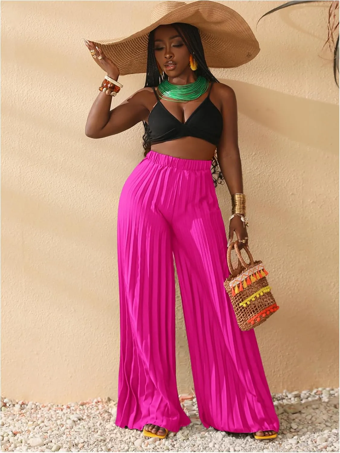 SOLY HUX Women's Wide Leg Palazzo Pleated Pants High Waisted Flowy Loose Dressy Casual Long Trousers