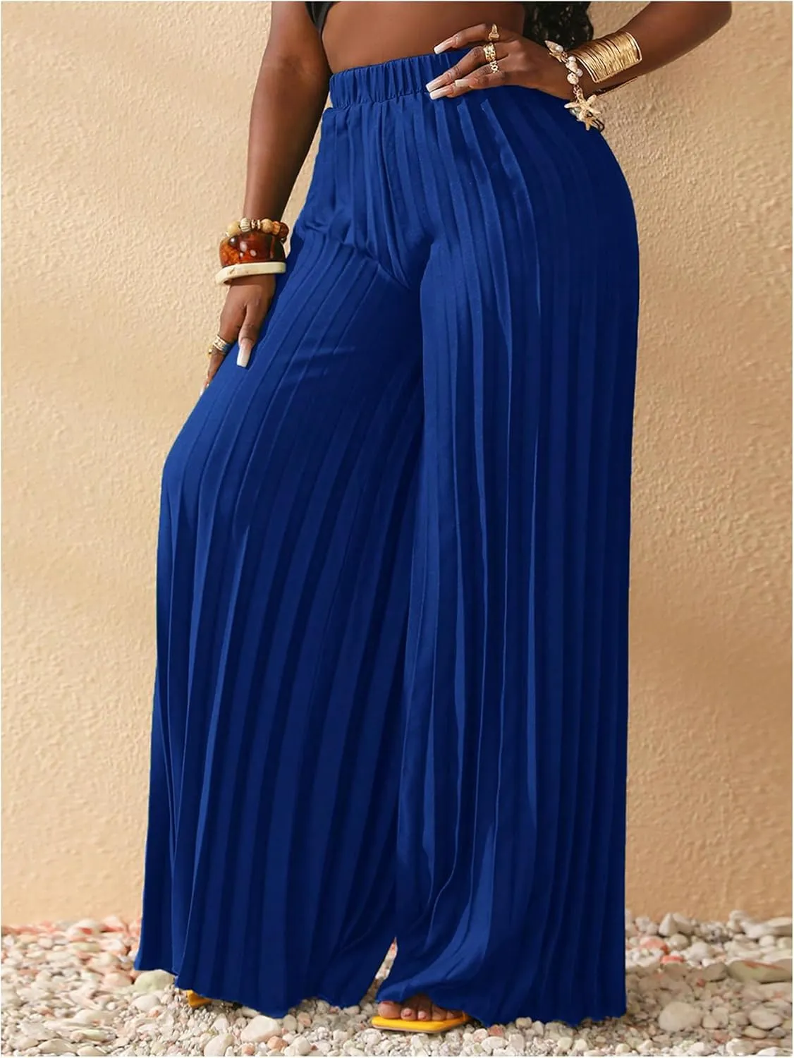 SOLY HUX Women's Wide Leg Palazzo Pleated Pants High Waisted Flowy Loose Dressy Casual Long Trousers