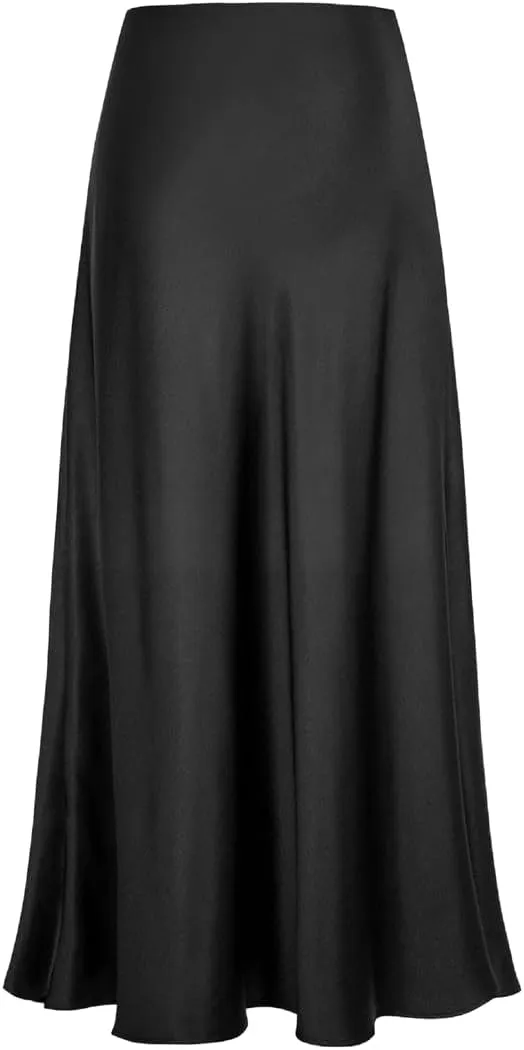 Sorrica Womens Elegant Satin Skirt High Waisted Cocktail Party Wedding Mermaid Hem Satin Maxi Skirts