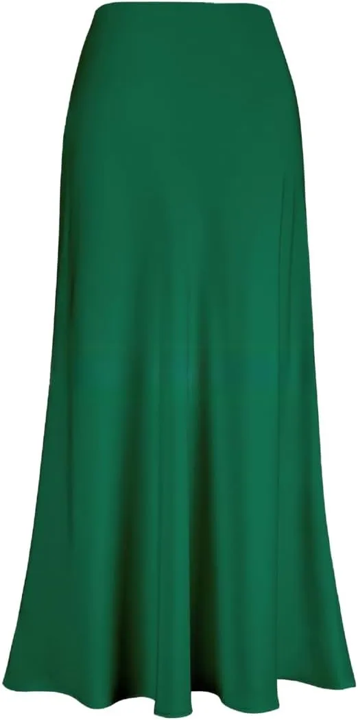Sorrica Womens Elegant Satin Skirt High Waisted Cocktail Party Wedding Mermaid Hem Satin Maxi Skirts