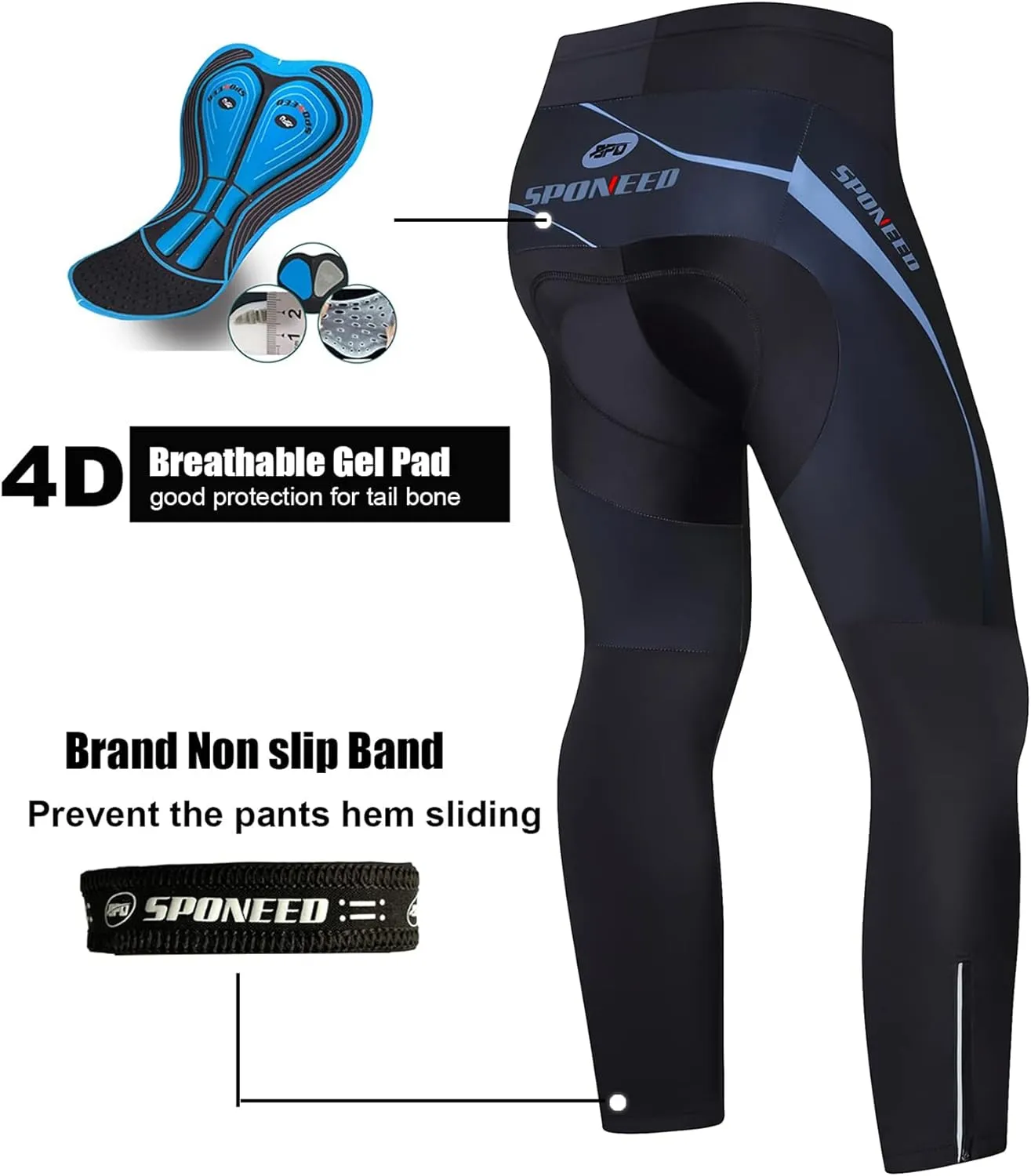sponeed Men's Bicycle Pants 4D Padded Road Cycling Tights Leggings Outdoor Cyclist Riding Bike Wear