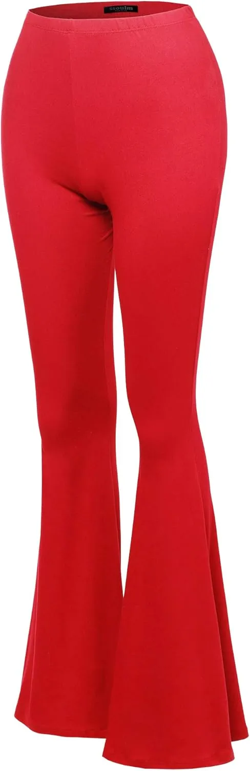 SSOULM Women's Stretchy Wide Leg High Waist Bell Bottom Flare Pants with Plus Size