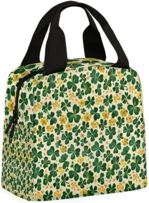 St. Patrick's Day Spring Lunch Bag Lucky Clover Green Tote Lunch Bag Reusable Lunch Box Leakproof Cooler Bag