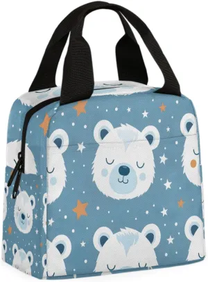 Star White Bear Lunch Bag Cute Bear Tote Lunch Bag Reusable Lunch Box Leakproof Cooler Bag