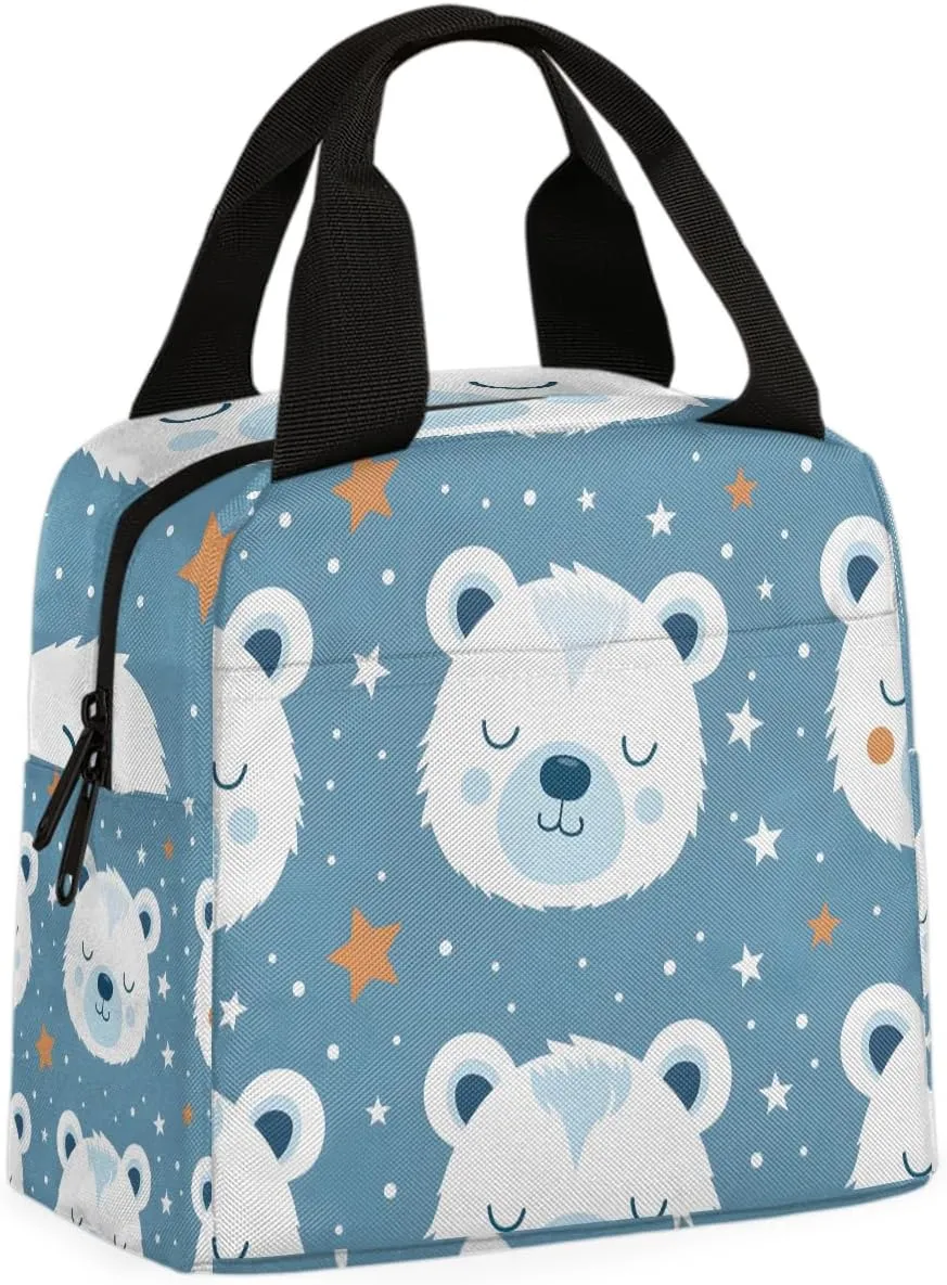 Star White Bear Lunch Bag Cute Bear Tote Lunch Bag Reusable Lunch Box Leakproof Cooler Bag