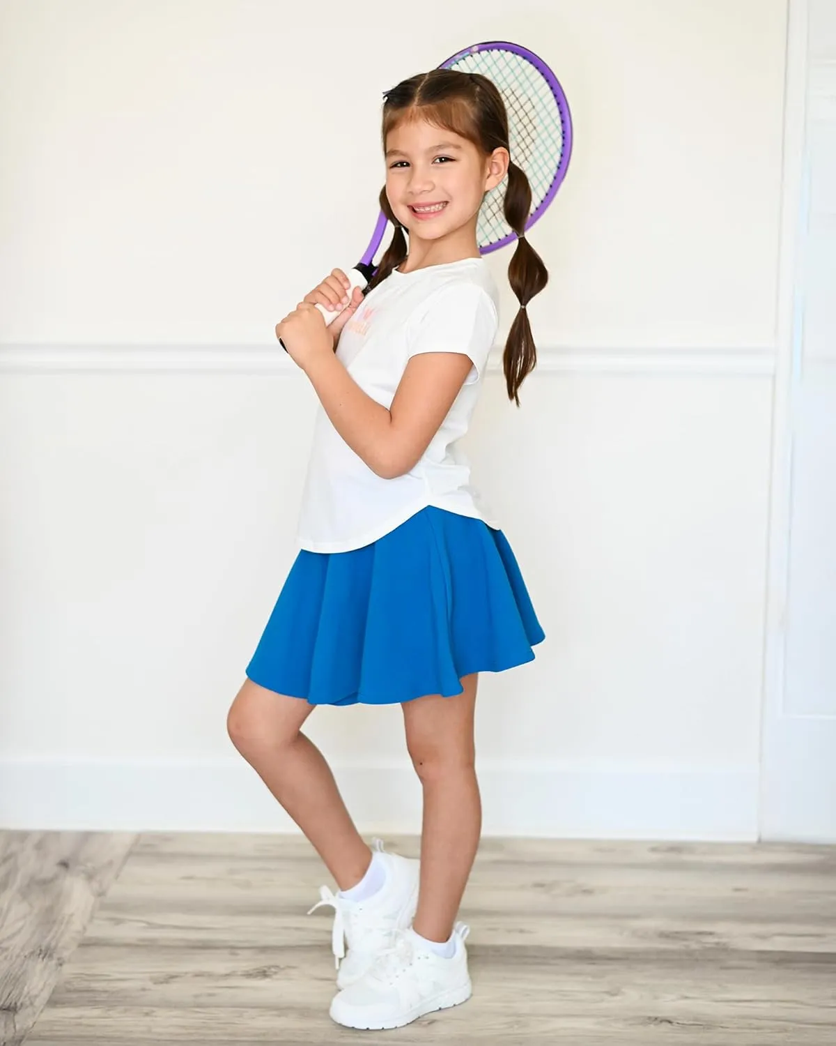 Stelle Girls Skirt Casual Flare Plain Pleated Stretch Waist Skater Skirts Uniform Skorts with Built in Shorts 5-15 Years