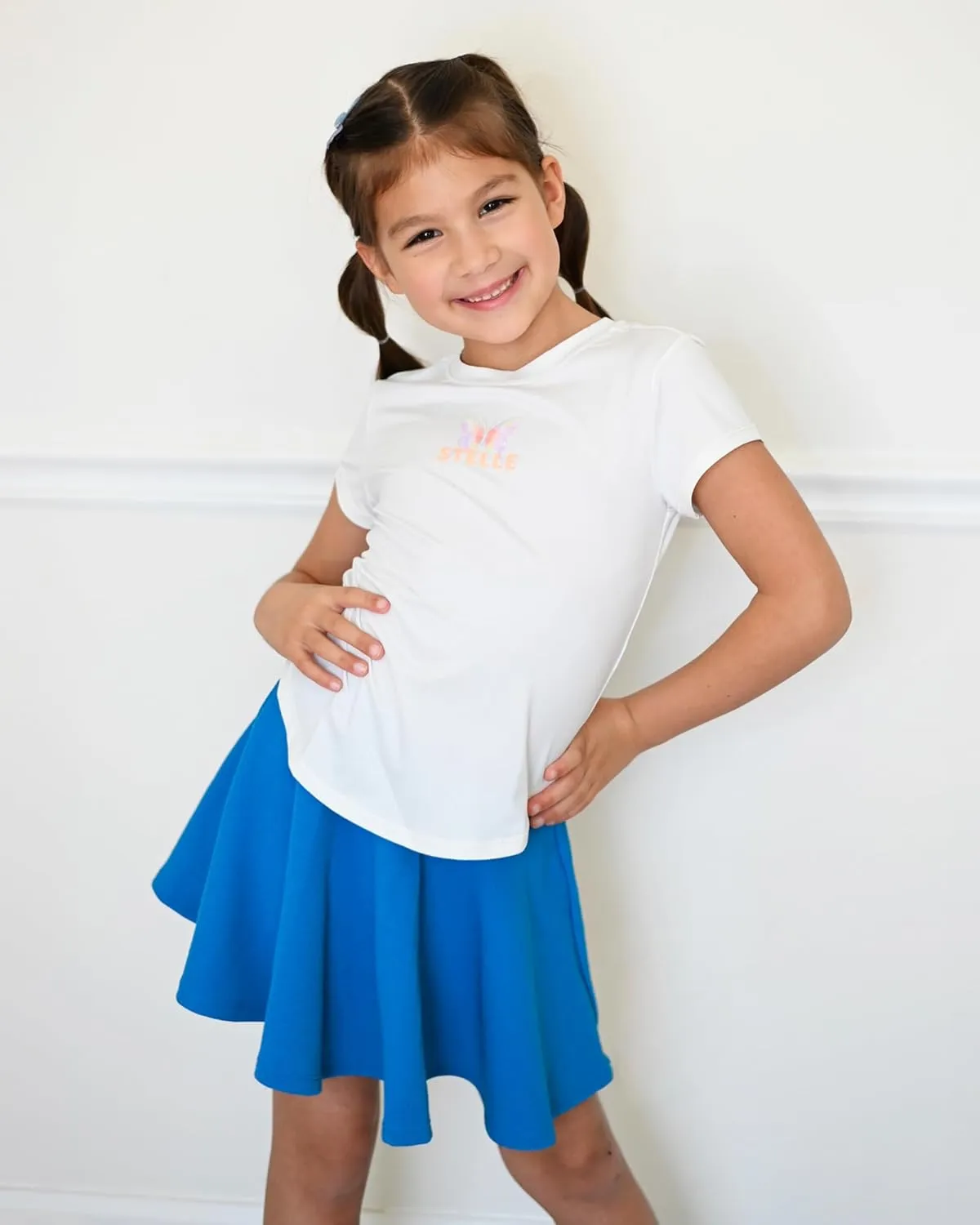 Stelle Girls Skirt Casual Flare Plain Pleated Stretch Waist Skater Skirts Uniform Skorts with Built in Shorts 5-15 Years