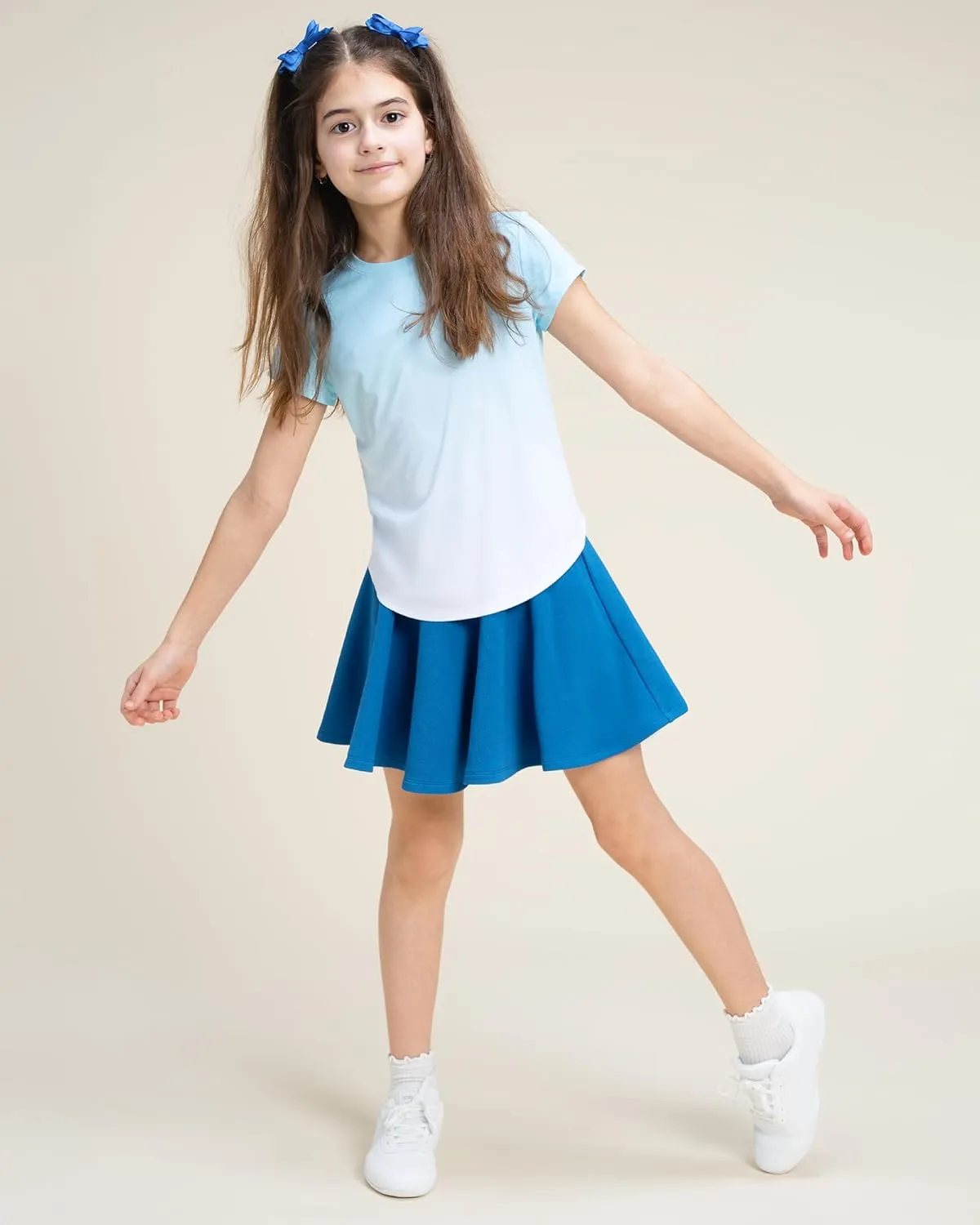 Stelle Girls Skirt Casual Flare Plain Pleated Stretch Waist Skater Skirts Uniform Skorts with Built in Shorts 5-15 Years