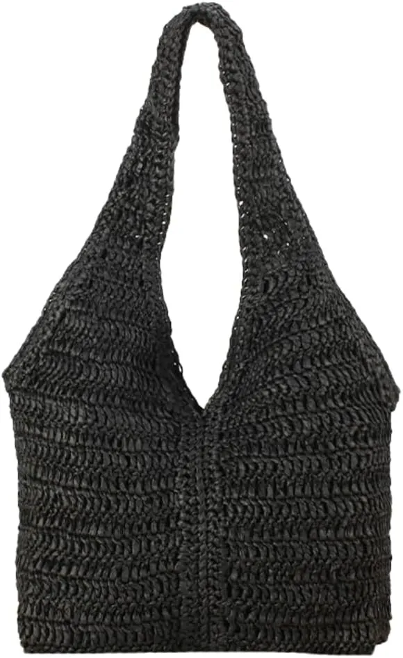 Summer Beach Straw Bag for Women Handmade Crochet Straw Shoulder Bag Purse Carryall Woven Hobo Bag Vacation