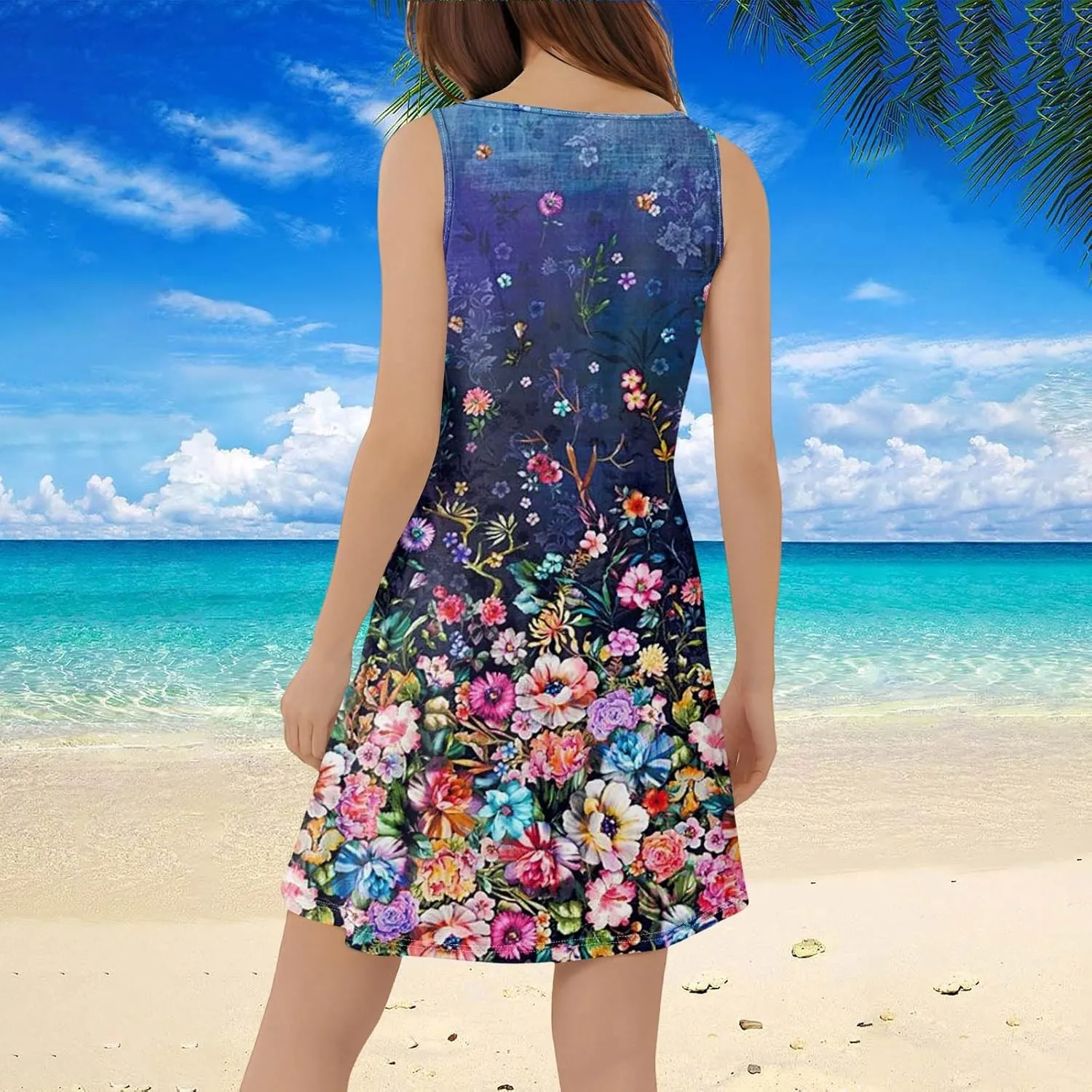 Summer Dresses for Women 2025 Mini Dresses Sleeveless V Neck Floral Swing Going Out Beach Vacation Sundress Casual Outfits