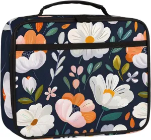 Summer Floral Square Lunch Bag Wild Flowers Square Tote Lunch Bag Reusable Lunch Box Leakproof Cooler Bag