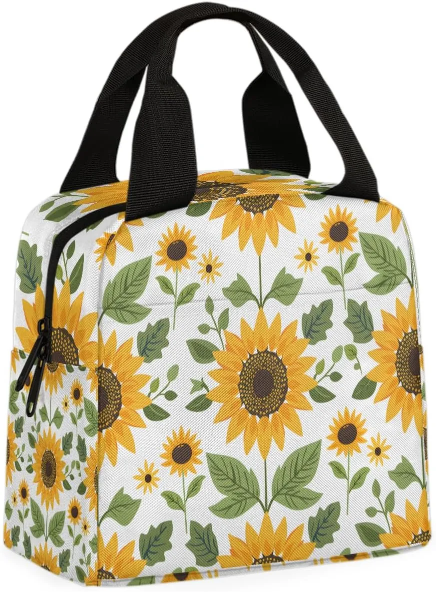 Sunflowers Floral Lunch Bag Yellow Sunflower Tote Lunch Bag Reusable Lunch Box Leakproof Cooler Bag
