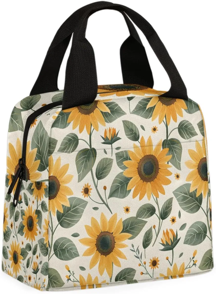 Sunflowers Flower Lunch Bag Sunflowers Tote Lunch Bag Reusable Lunch Box Leakproof Cooler Bag