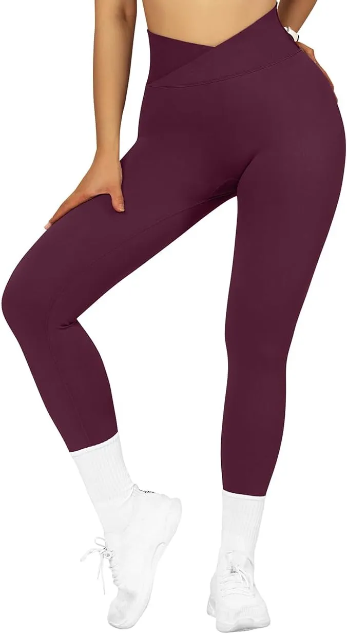 SUUKSESS Women Crossover Seamless Leggings Butt Lifting High Waisted Workout Yoga Pants