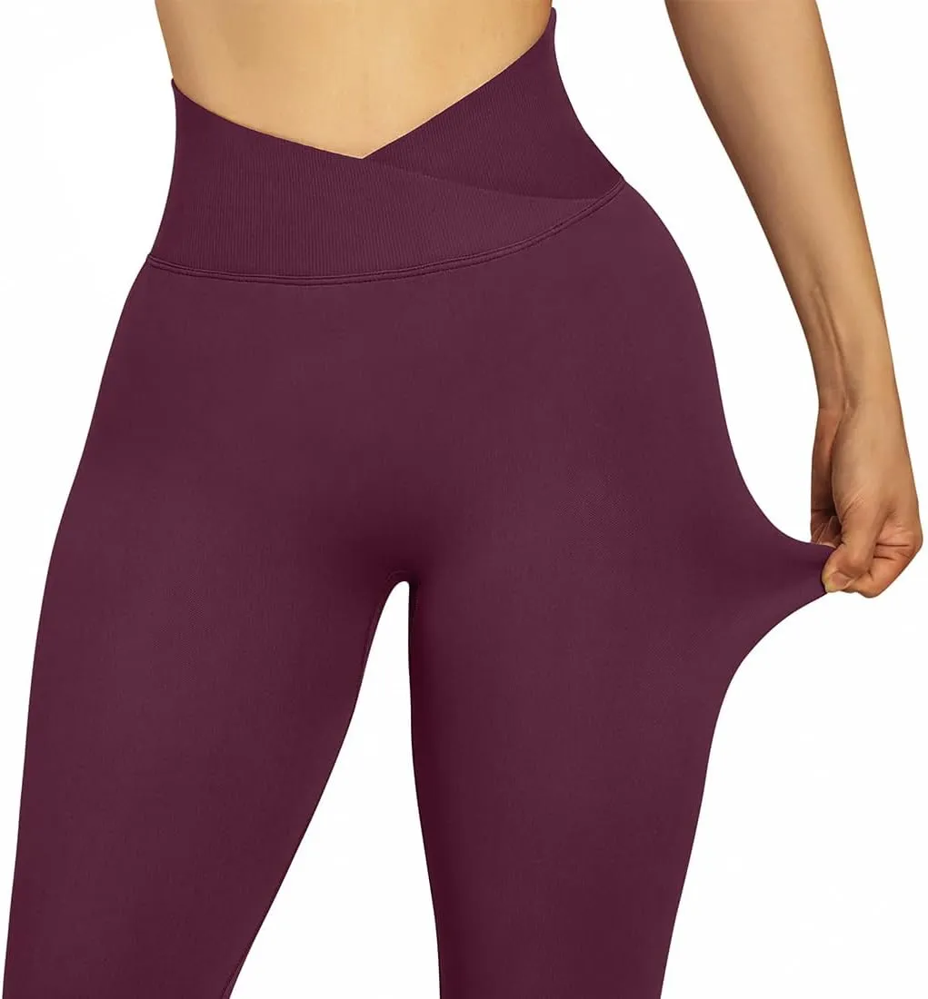 SUUKSESS Women Crossover Seamless Leggings Butt Lifting High Waisted Workout Yoga Pants