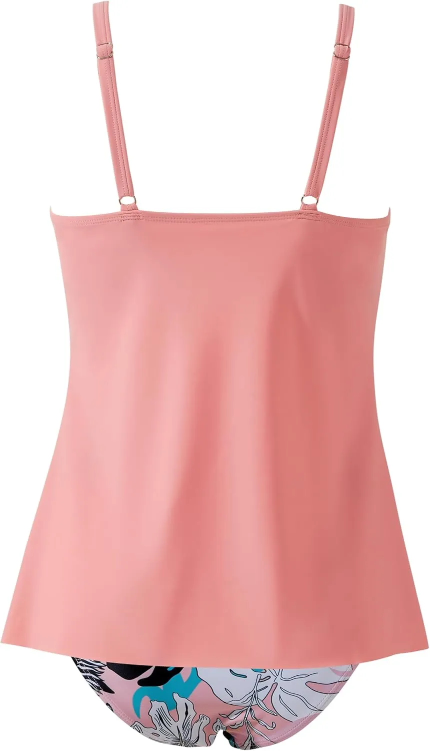 SUUKSESS Women's Tummy Control Tankini Swimsuit Push Up Knot Front Bathing Suits