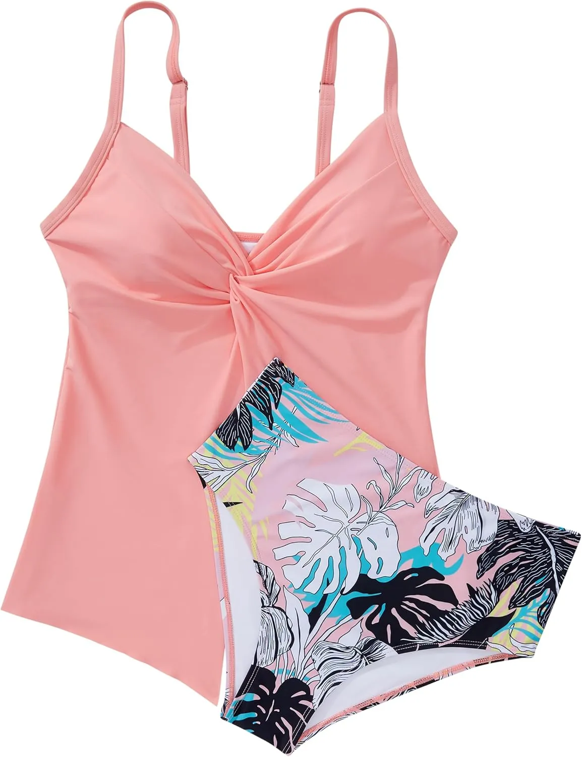 SUUKSESS Women's Tummy Control Tankini Swimsuit Push Up Knot Front Bathing Suits