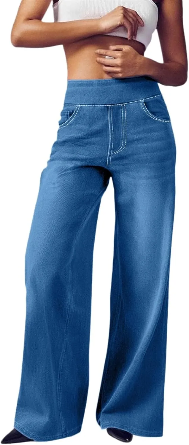 Sweatpant Jeans for Women High Waisted Wide Leg Tummy Control Pants Straight Trendy Summer 2025 Palazzo Y2k Trousers