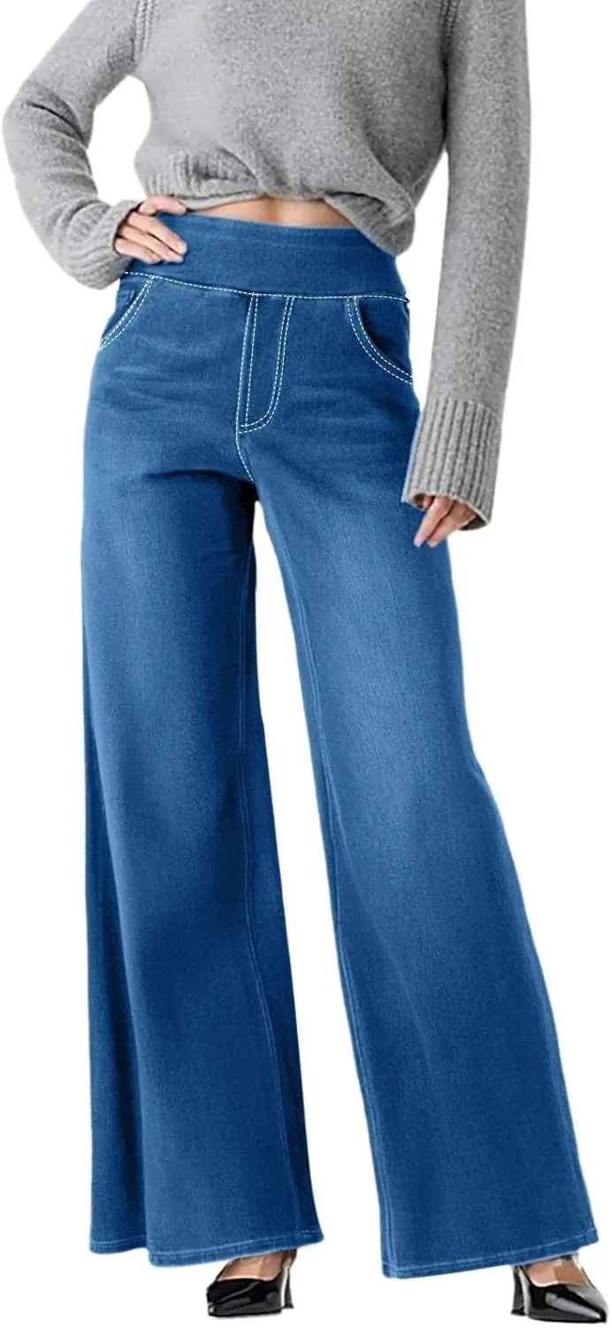 Sweatpant Jeans for Women High Waisted Wide Leg Tummy Control Pants Straight Trendy Summer 2025 Palazzo Y2k Trousers