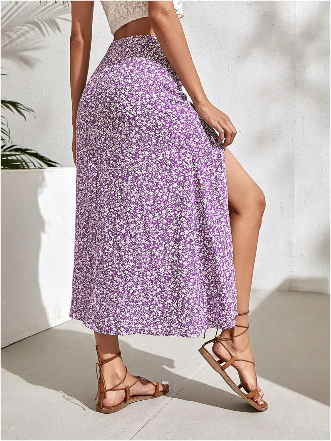 SweatyRocks Women's Ditsy Floral Print High Waist A Line Midi Skirts