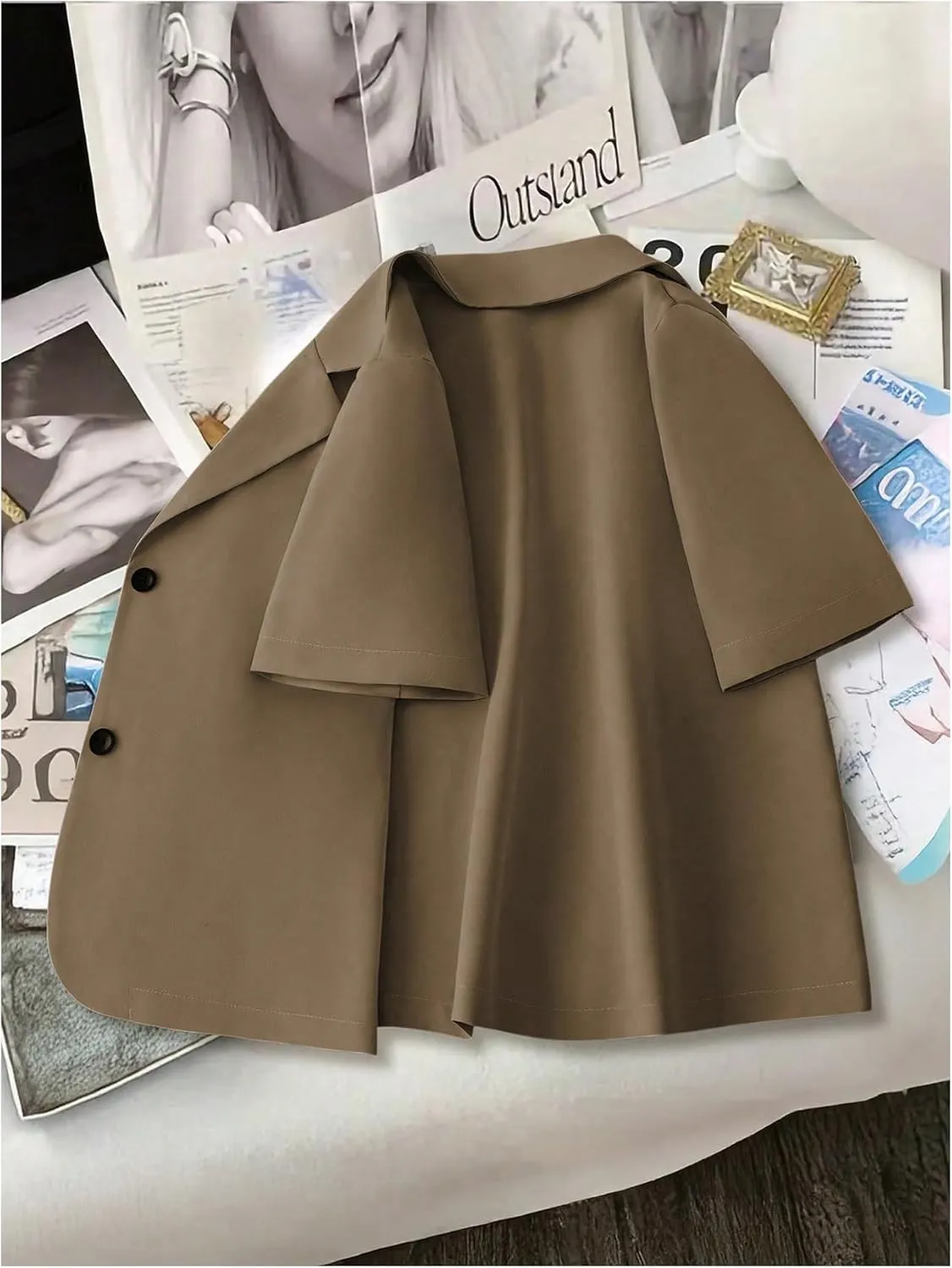 SweatyRocks Women's Short Sleeve Blazer Lapel Button Down Lightweight Casual Business Jacket