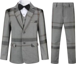 SWOTGdoby Boys Dress Suits 3 Piece Slim Fit Check Plaid Kids Tuxedo Suits for Boys Formal Blazer Jacket Pants Vest Wedding