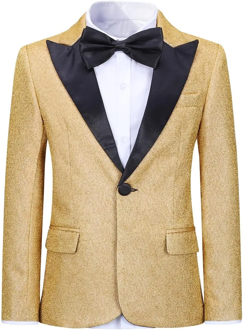 SWOTGdoby Boys Fashion Suit Tuxedo Slim Fit 3 Pieces Golden Shiny Green Silver Jacket Pants Bowtie