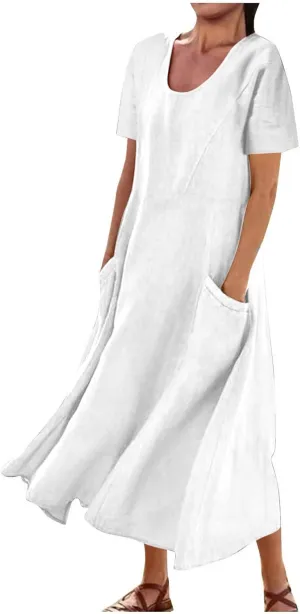 TARIENDY Maxi Dresses for Women 2025 Summer Casual Sundress Loose Comfy Short Sleeve Dress Lounge Beach Dress with Pockets