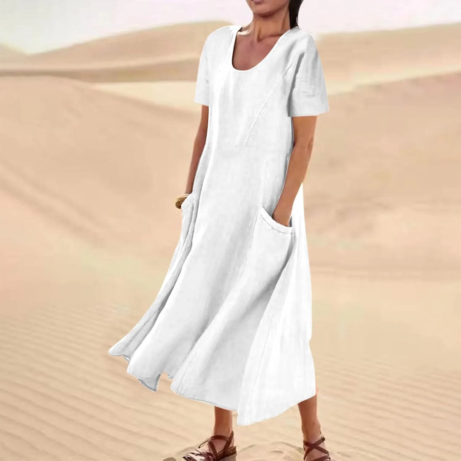TARIENDY Maxi Dresses for Women 2025 Summer Casual Sundress Loose Comfy Short Sleeve Dress Lounge Beach Dress with Pockets
