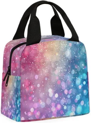 Teal Green Glitter Lunch Bag Glitter Sparkle Tote Lunch Bag Reusable Lunch Box Leakproof Cooler Bag