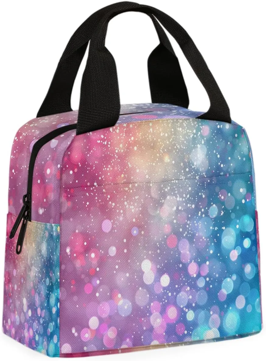 Teal Green Glitter Lunch Bag Glitter Sparkle Tote Lunch Bag Reusable Lunch Box Leakproof Cooler Bag